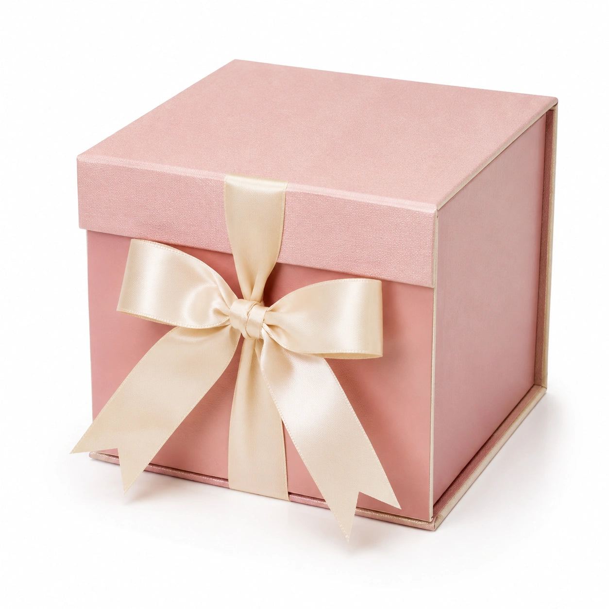 Geschenkbox 20 x 20 x 20 cm aus Pappe in Rosé Creme mit Satinband quadratisch