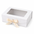 Geschenkbox 30 x 20 x 10 cm aus Karton Weiß mit Sichtfenster und Schleife