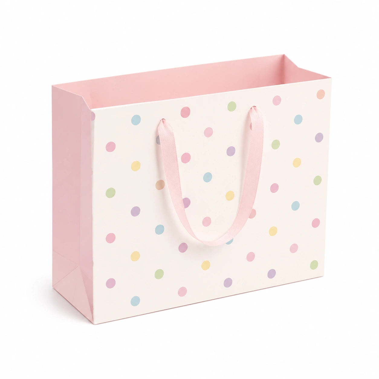 Geschenktüte 30 x 12 x 25 cm Papier Rosa mit Punkten und Bandhenkeln