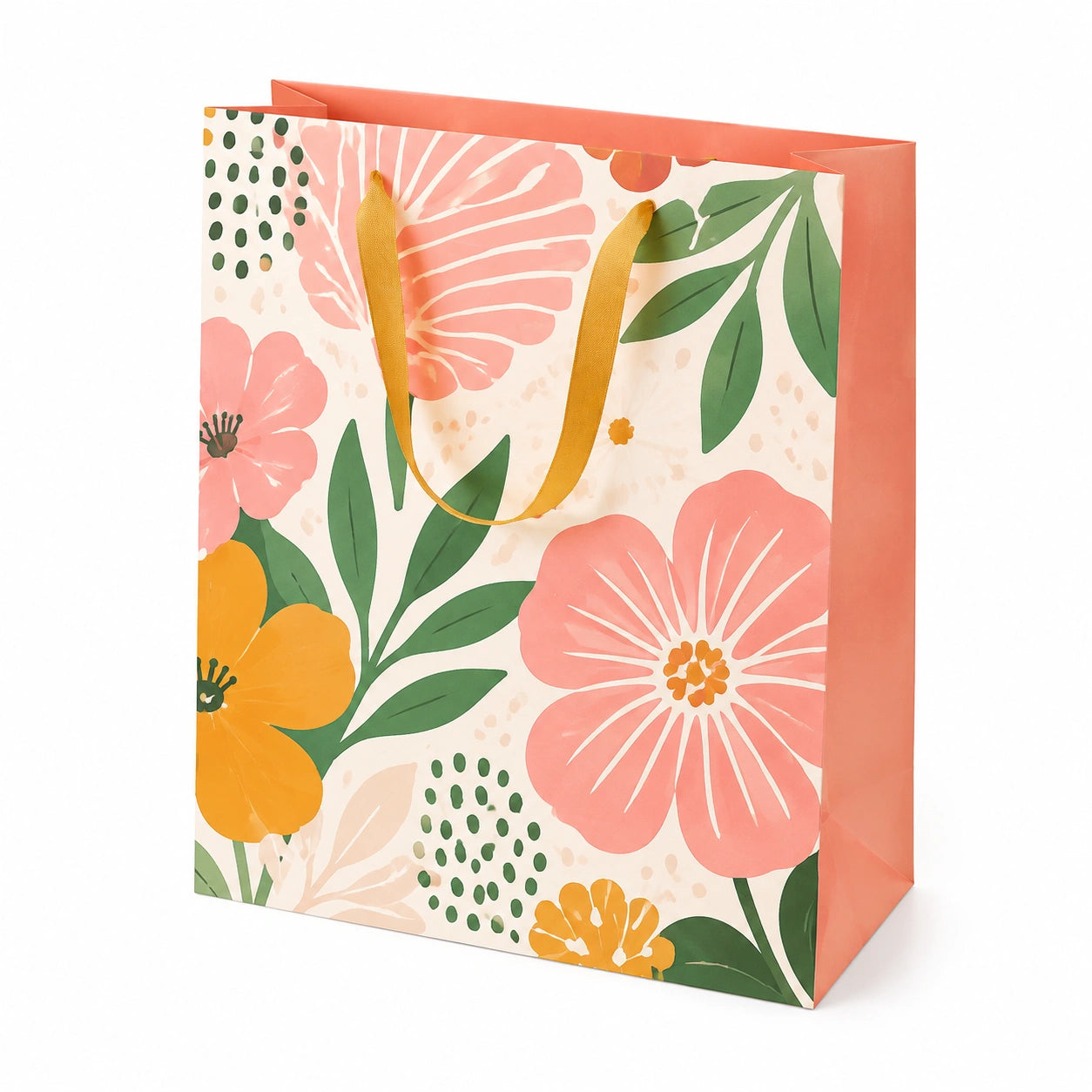 Geschenktüte 32 x 12 x 26 cm aus Papier in Rosa mit Blumenmuster und Tragegriffen