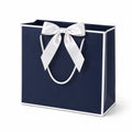 Geschenktüte 30 x 12 x 25 cm aus Karton in Dunkelblau Weiß für Geschenke mit Kordelgriffen