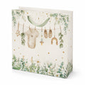 Geschenktüte 32 x 12 x 26 cm aus Papier Cremegrün mit Griffen für Babygeschenke im Blumenstil