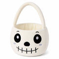 Plüschkorb 30 x 20 x 25 cm aus Polyester in Cremeweiß mit Totenkopfgesicht und Tragegriff