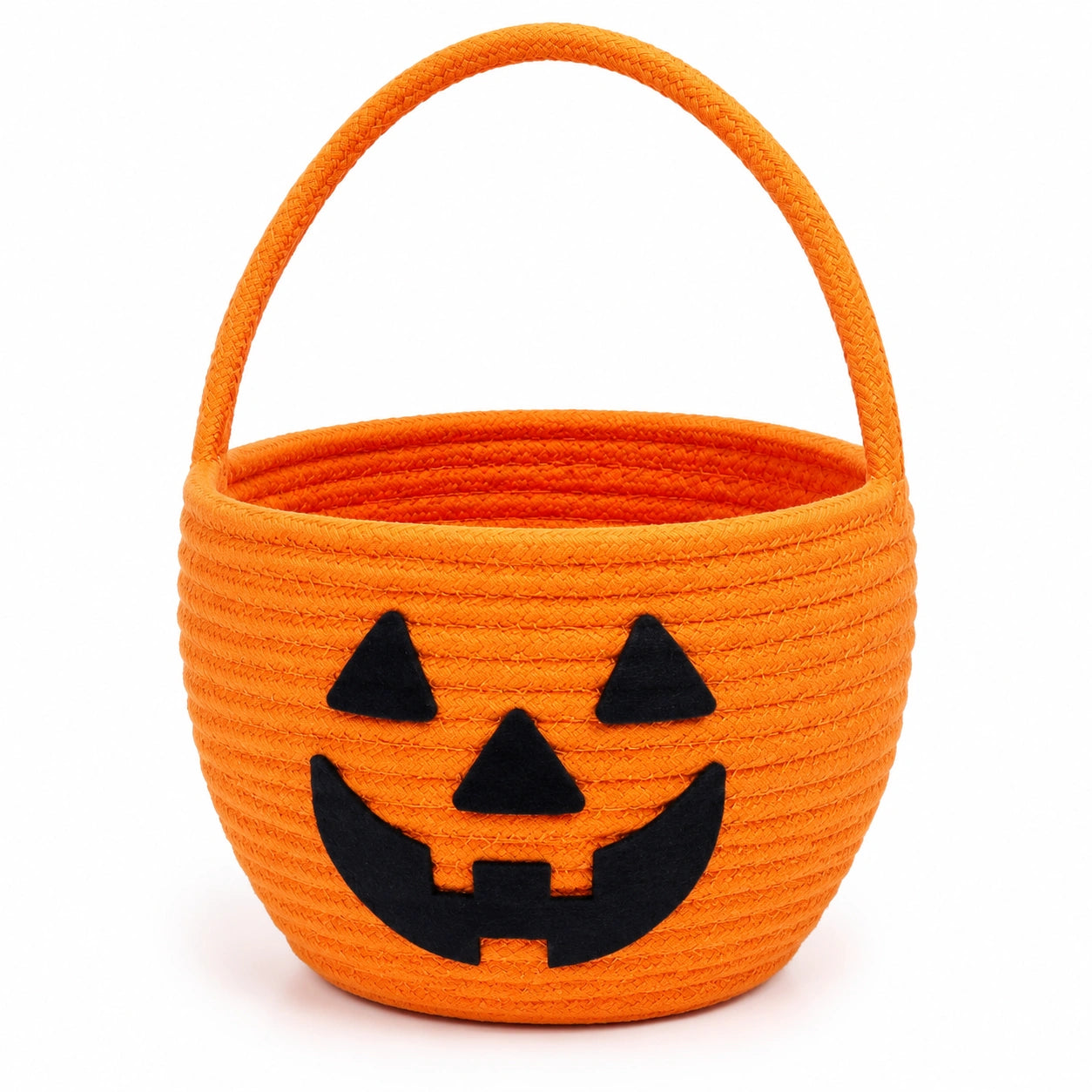 Aufbewahrungskorb 25 cm aus Baumwollseil orange mit Kürbisgesicht und Tragegriff
