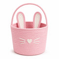 Aufbewahrungskorb 30 cm Baumwollseil Rosa Weiß mit Henkel Hasendesign