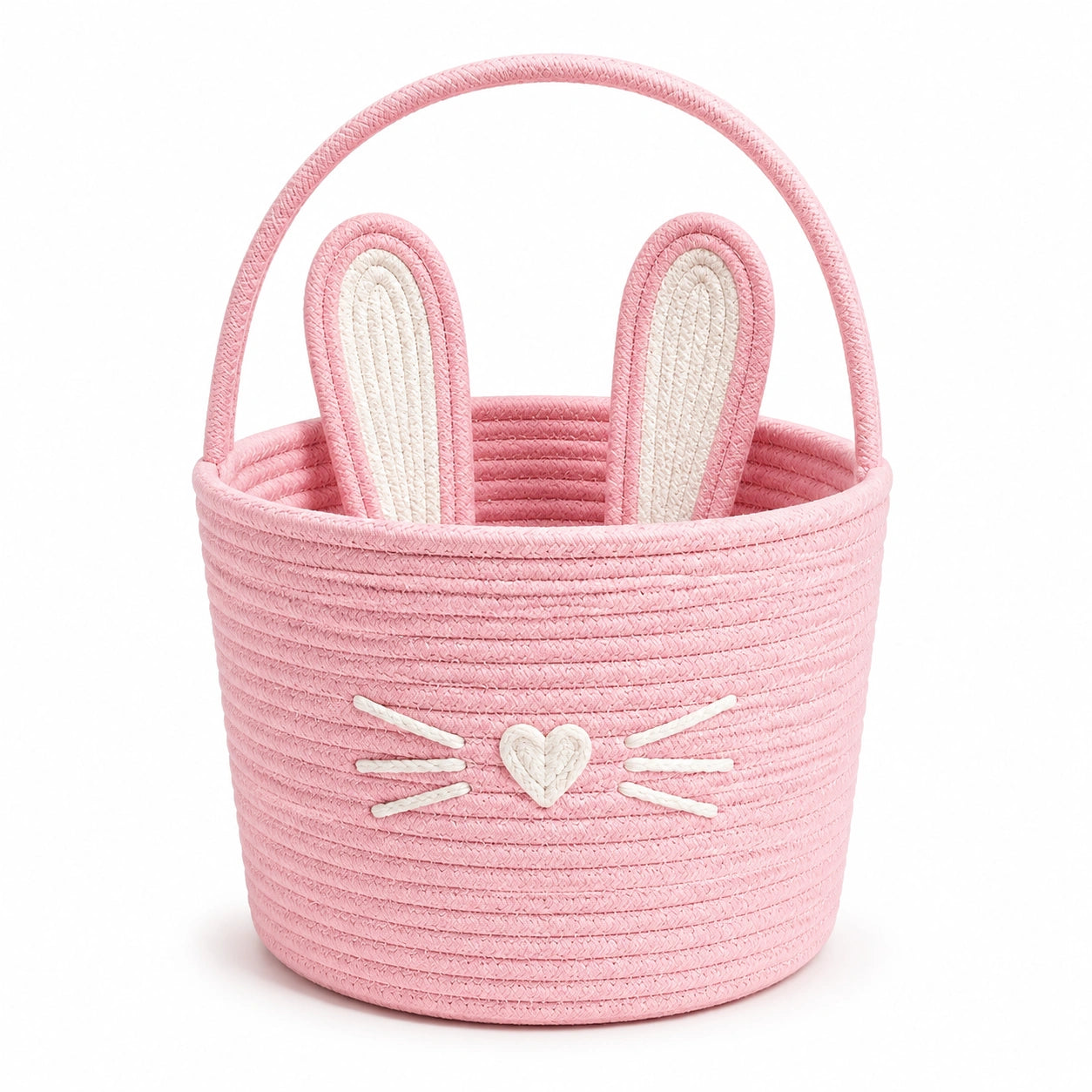 Aufbewahrungskorb 30 cm Baumwollseil Rosa Weiß mit Henkel Hasendesign
