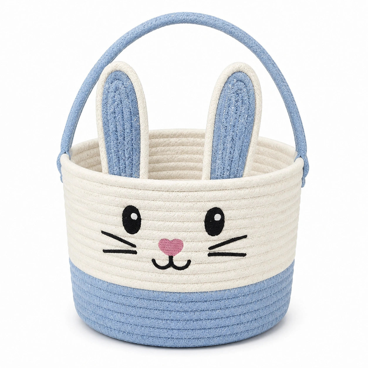 Aufbewahrungskorb 30 cm Baumwolle Blau Creme Hasenmotiv mit Tragegriff
