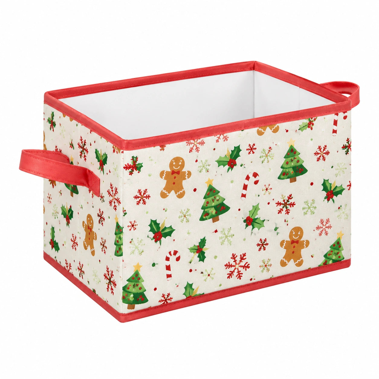 Aufbewahrungsbox 30 x 20 x 20 cm Vliesstoff Weiß Rot Weihnachtsmotiv faltbar