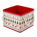 Aufbewahrungskorb 35 x 25 x 25 cm aus Stoff Rot Weiß Grün mit Seilgriffen Weihnachtsmuster