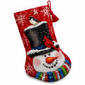 Weihnachtsstrumpf 45 cm Rot aus Textil mit Schneemannmotiv zum Aufhängen