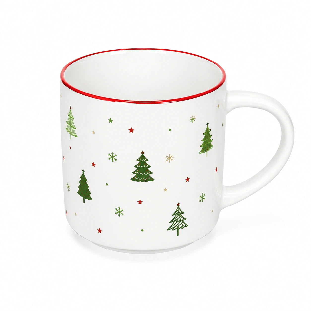 Keramiktasse 8.5 cm Weiß mit Weihnachtsbaum Motiv und rotem Rand