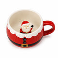 Keramiktasse 11 cm Rot Weiß mit Weihnachtsmann Motiv und Henkel