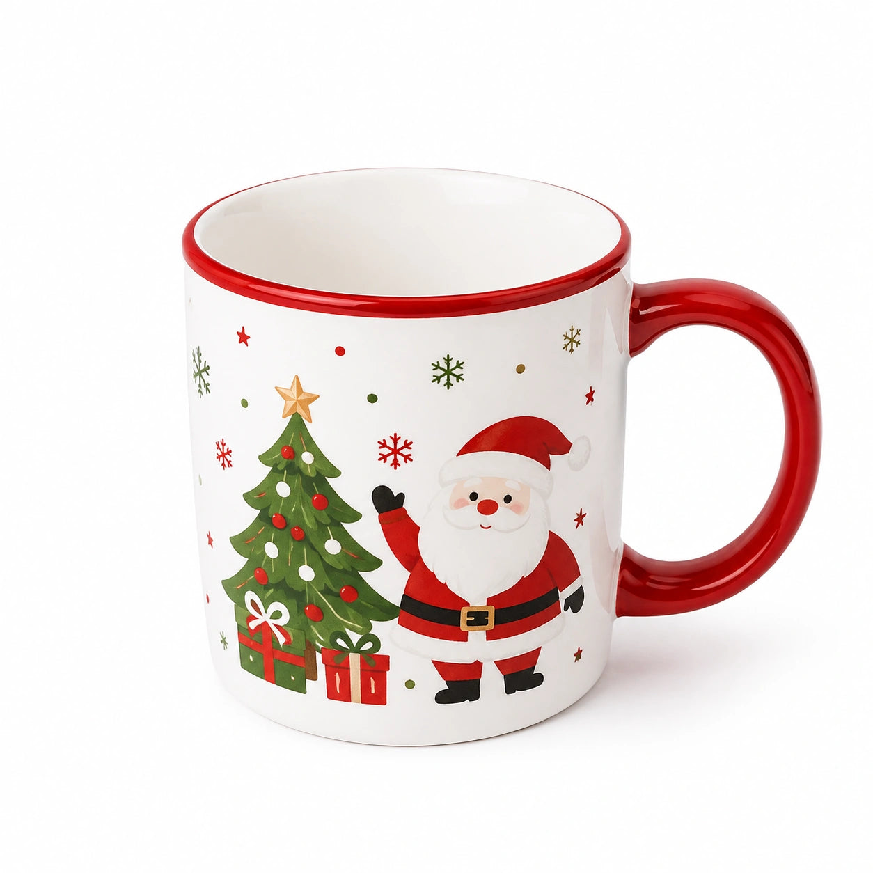 Keramiktasse 350 ml Rot Weiß mit Weihnachtsmotiv für Heißgetränke