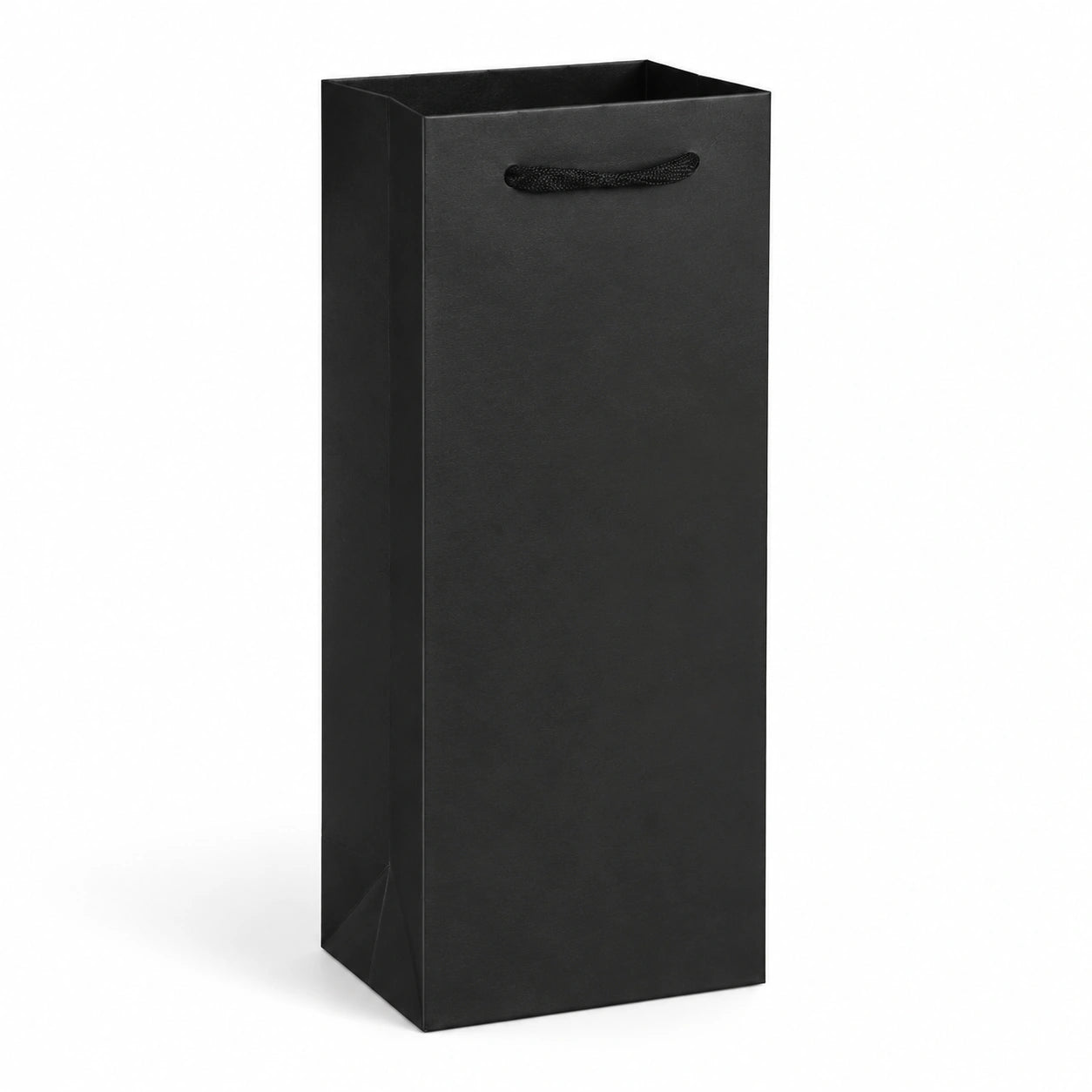 Geschenktüte 12 x 9 x 35 cm aus Papier schwarz mit Kordelgriff für Flaschen