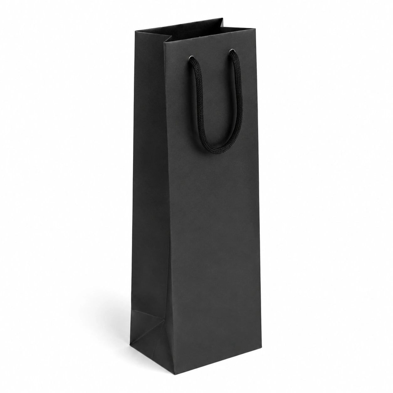 Geschenktüte 12 x 8 x 35 cm aus Papier in Schwarz mit Kordelgriffen für Flaschen